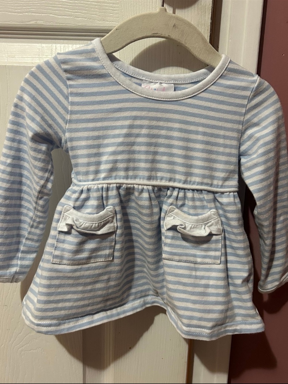 Striped Blue & White Long-Sleeve One-Piece for Kids